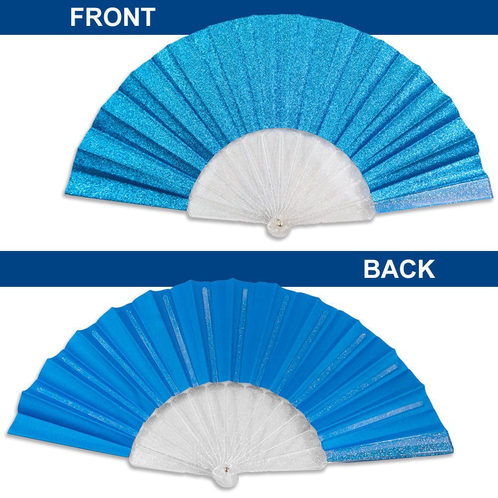 Glitter Sky Blue Small Hand Fan (Clear Handle)