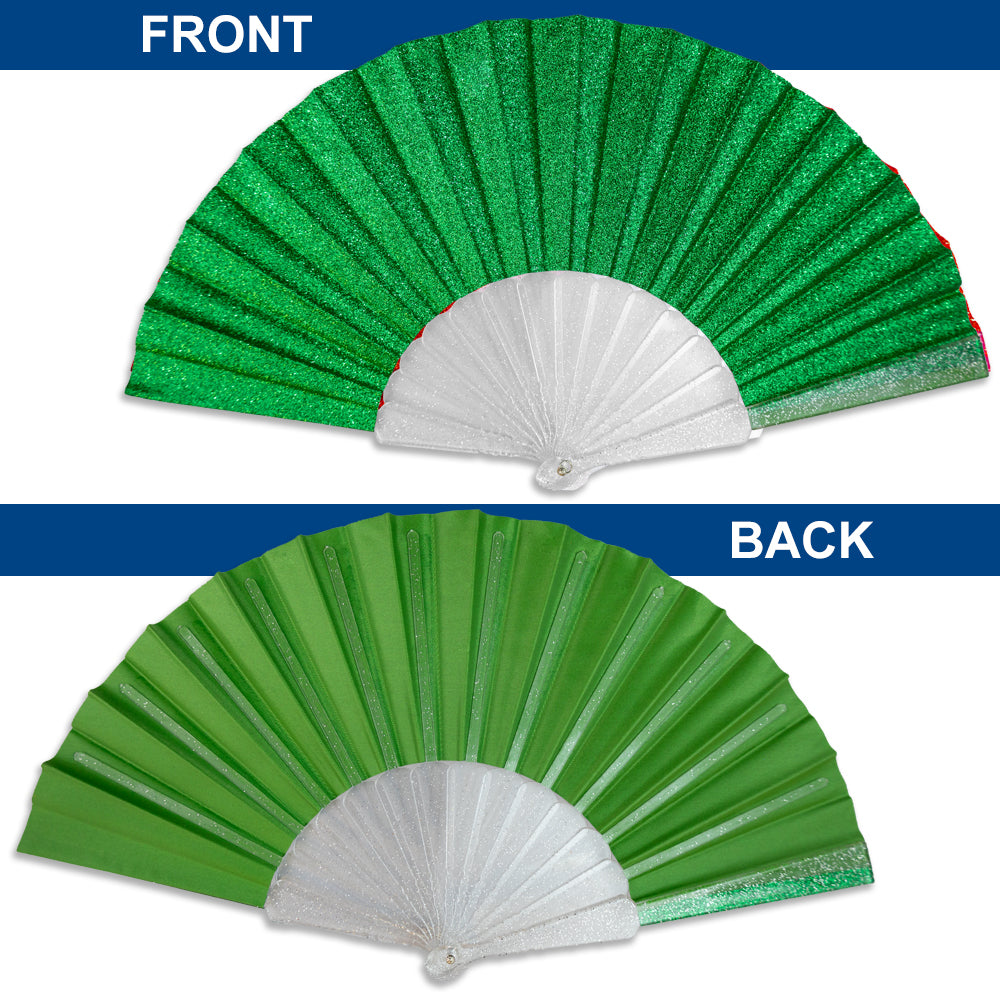 Glitter Green Small Hand Fan (Clear Handle)