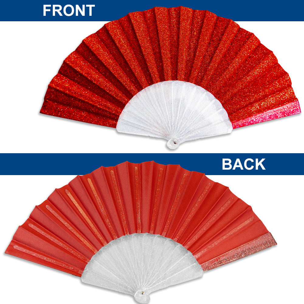 Glitter Red Small Hand Fan (Clear Handle)