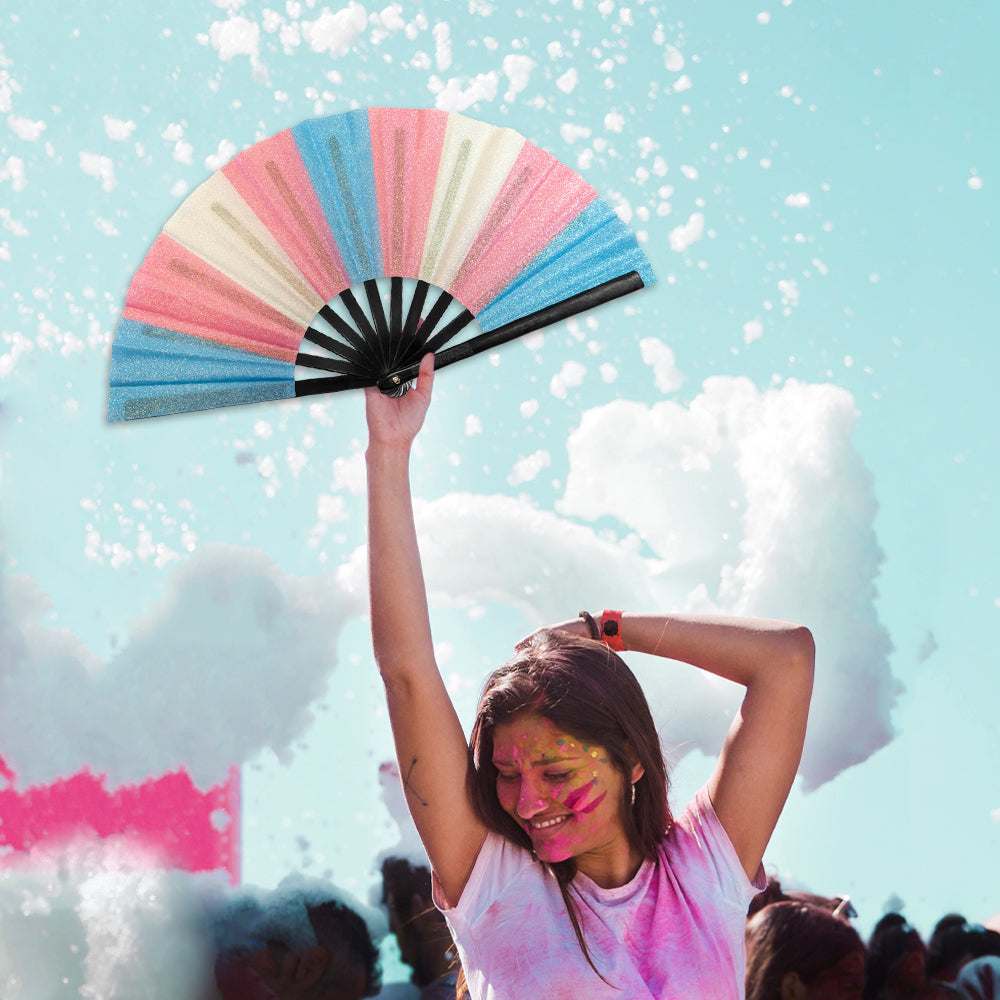 Transgender Glitter X-Large Hand Fan
