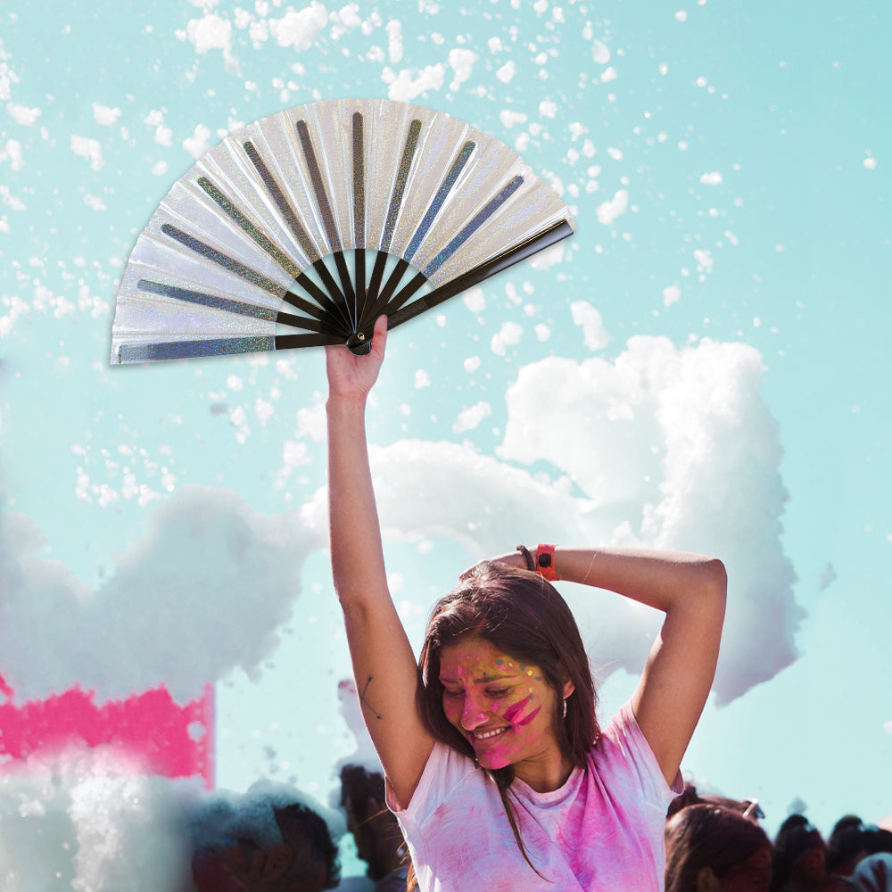 Transparent Glitter Clear X-Large Hand Fan