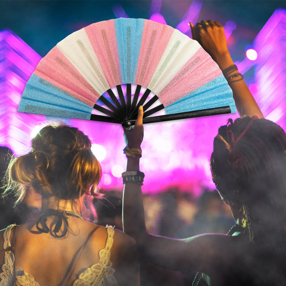 Transgender Glitter X-Large Hand Fan