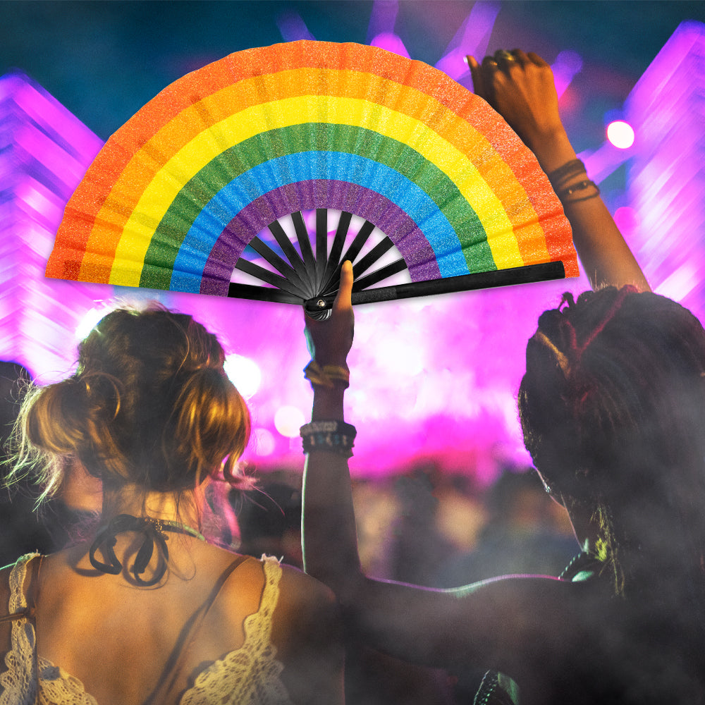 Rainbow Glitter X-Large Hand Fan