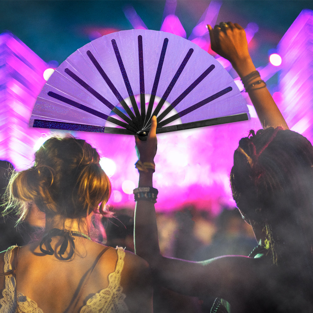 Transparent Glitter Purple X-Large Hand Fan