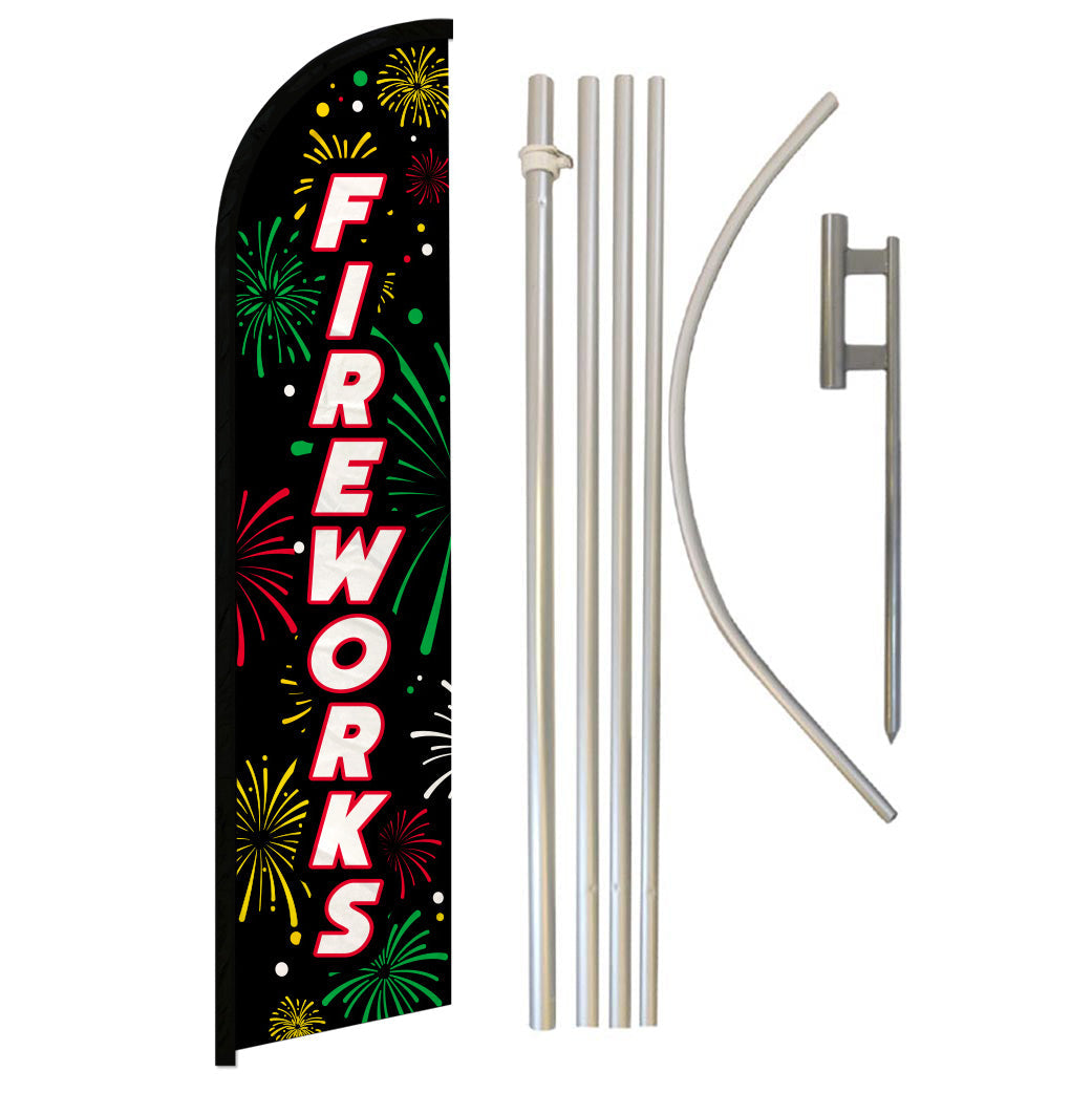 Fireworks (Black) Windless Banner Flag & Pole Kit