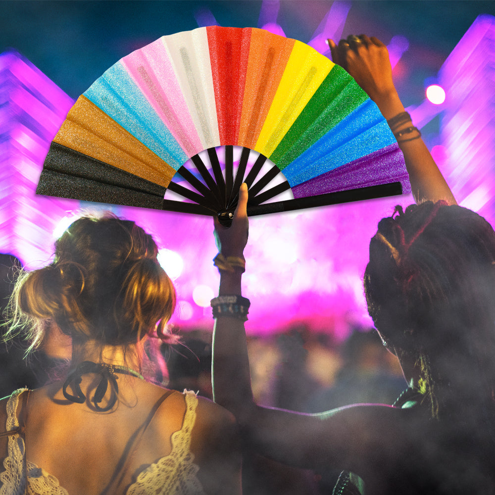 Progress Pride Glitter X-Large Hand Fan