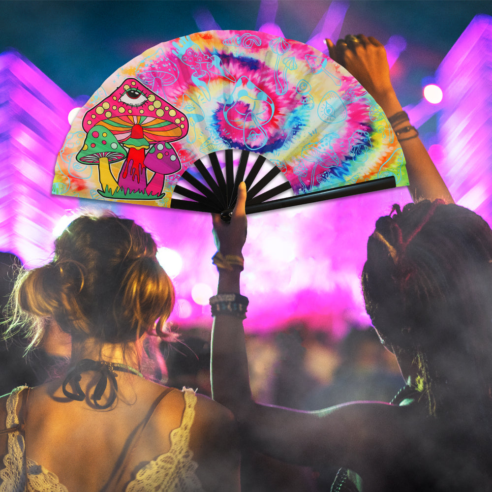 Mushroom (Tie Dye) Blacklight X-Large Hand Fan