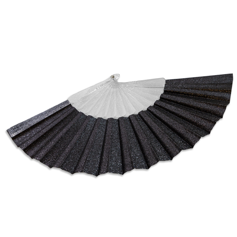 Glitter Black Small Hand Fan (Clear Handle)