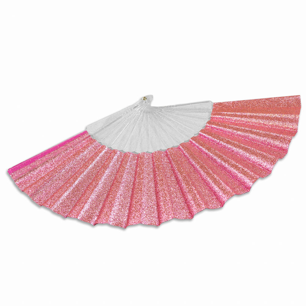Glitter Pink Small Hand Fan (Clear Handle)