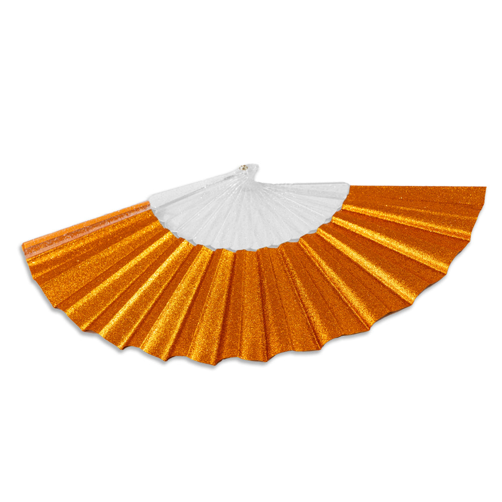 Glitter Orange Small Hand Fan (Clear Handle)