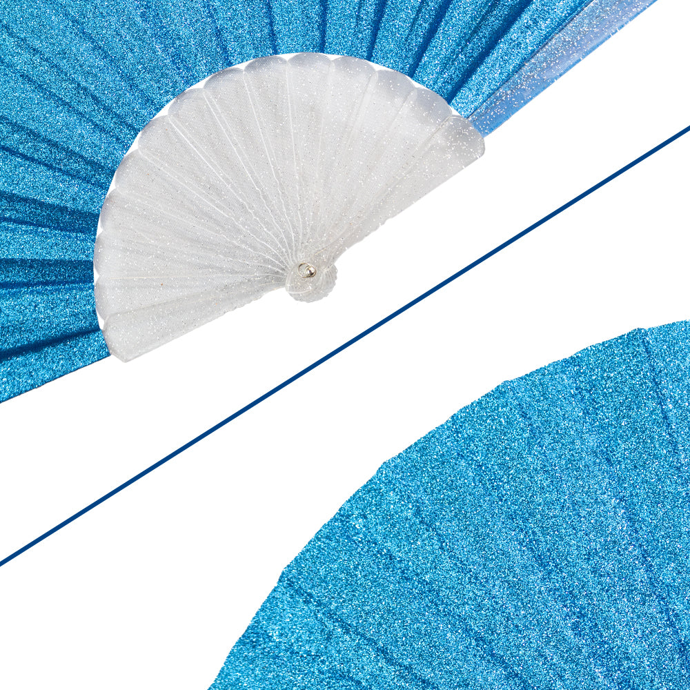 Glitter Sky Blue Small Hand Fan (Clear Handle)