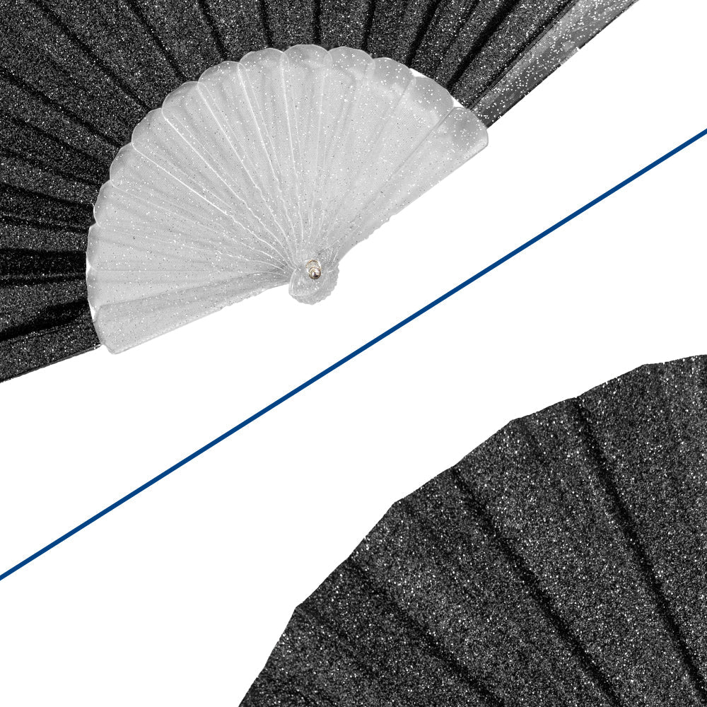 Glitter Black Small Hand Fan (Clear Handle)