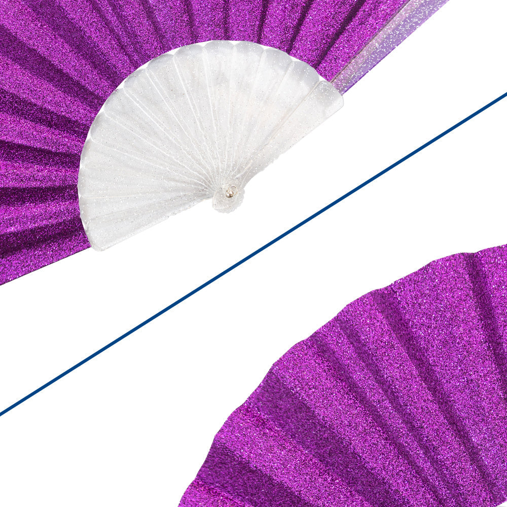 Glitter Purple Small Hand Fan (Clear Handle)