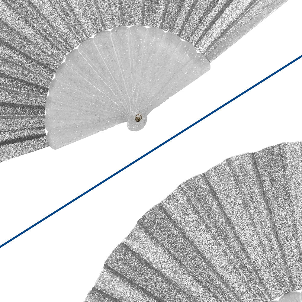 Glitter Silver Small Hand Fan (Clear Handle)