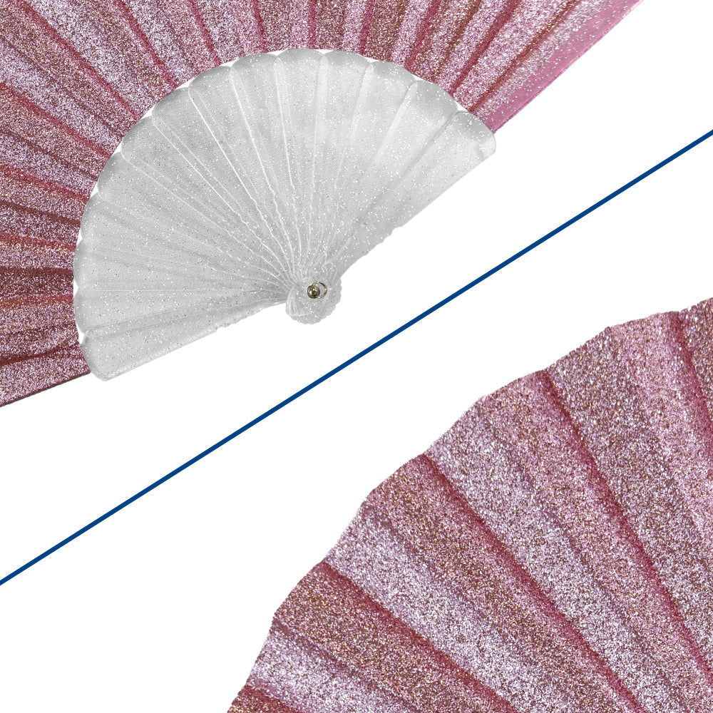Glitter Pink Small Hand Fan (Clear Handle)