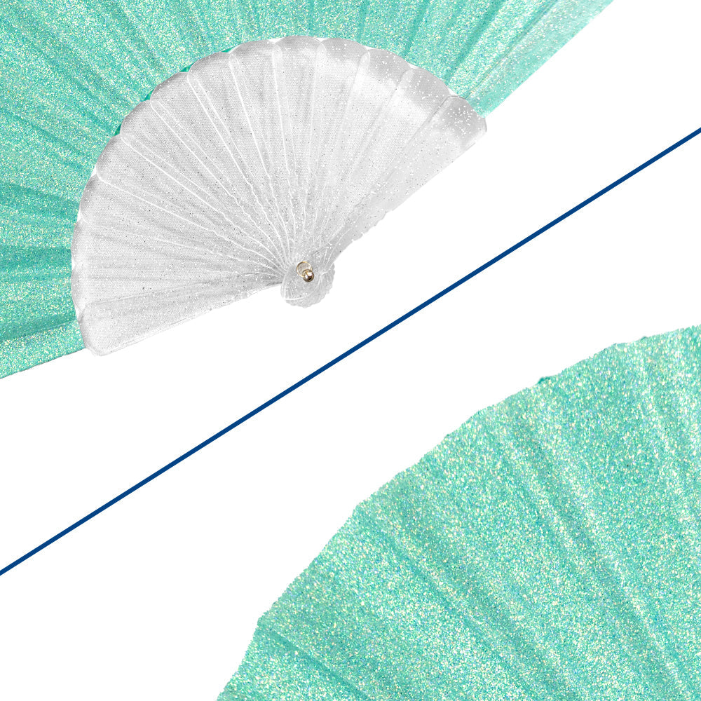 Glitter Mermaid Green Small Hand Fan (Clear Handle)