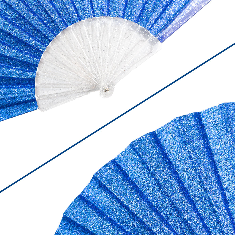 Glitter Royal Blue Small Hand Fan (Clear Handle)