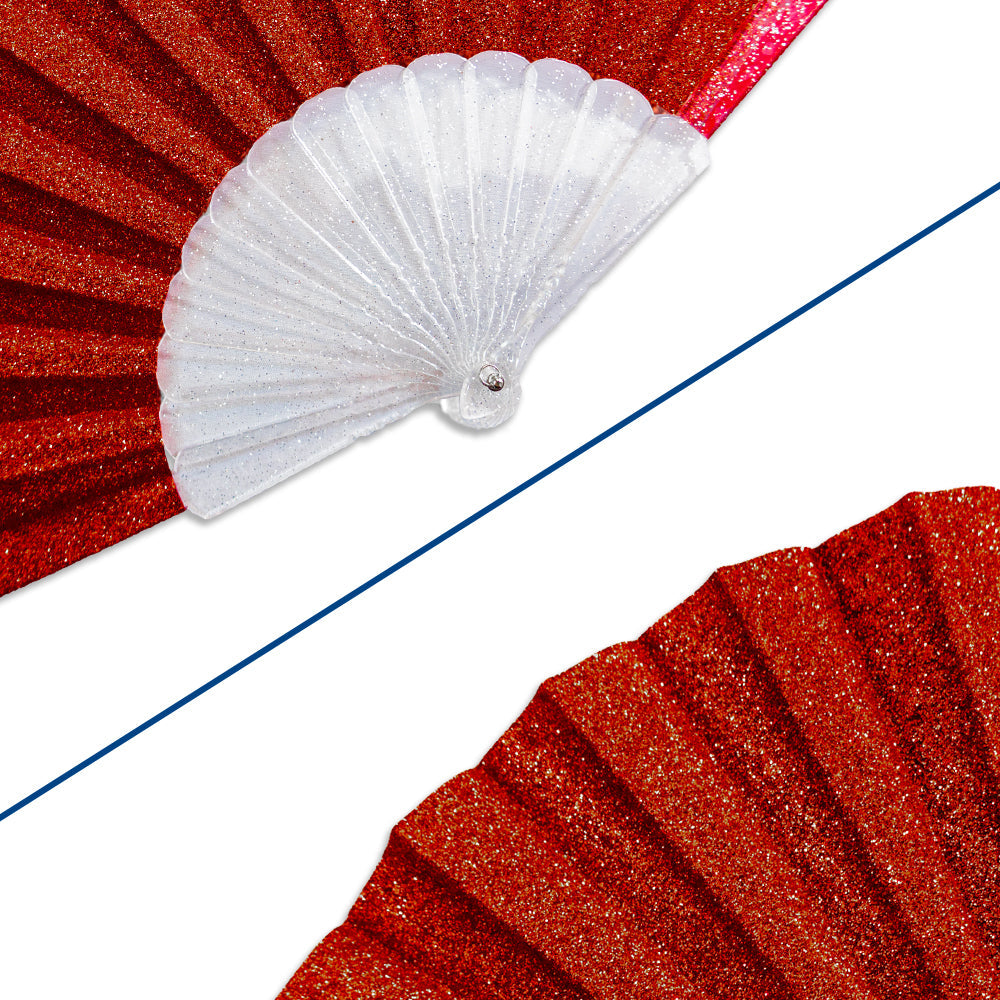 Glitter Red Small Hand Fan (Clear Handle)