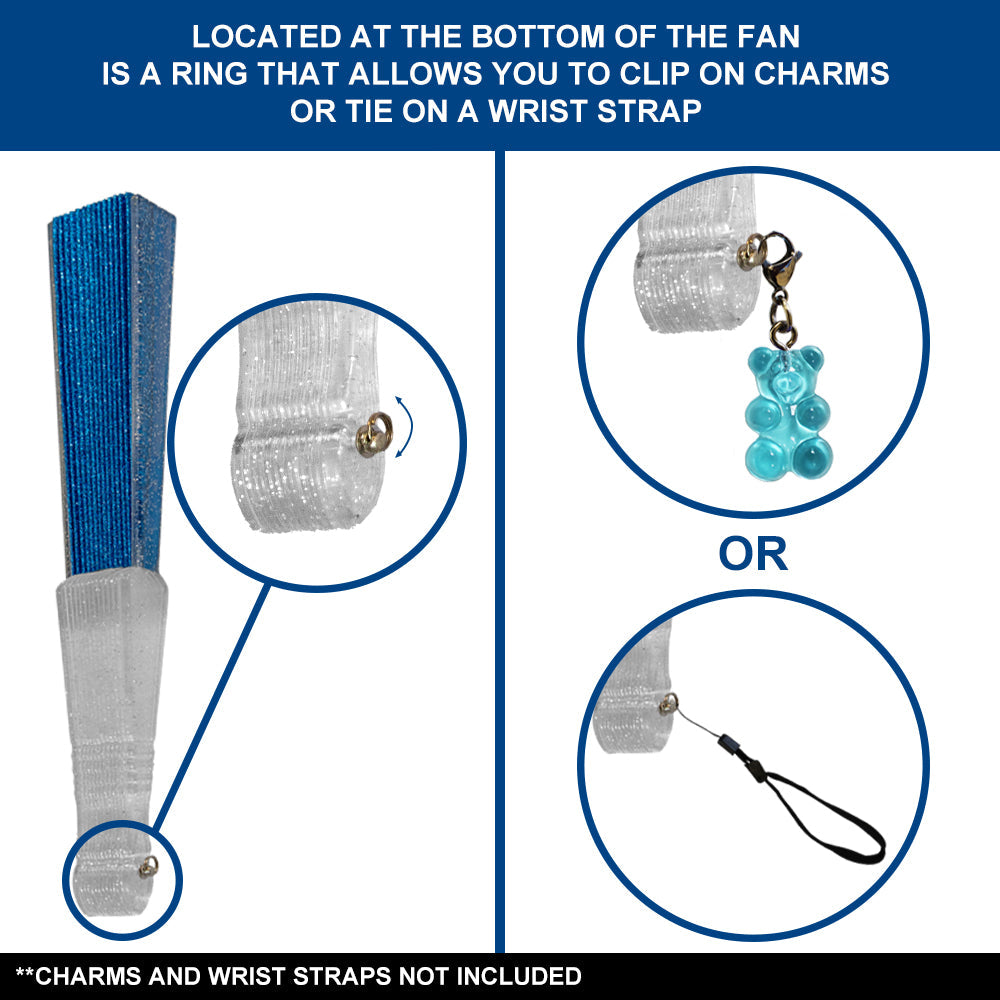 Glitter Sky Blue Small Hand Fan (Clear Handle)