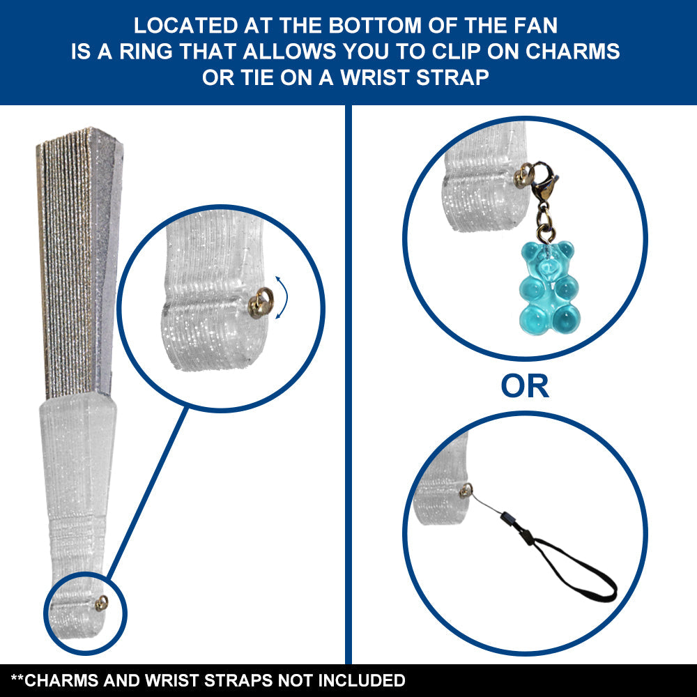 Glitter Silver Small Hand Fan (Clear Handle)