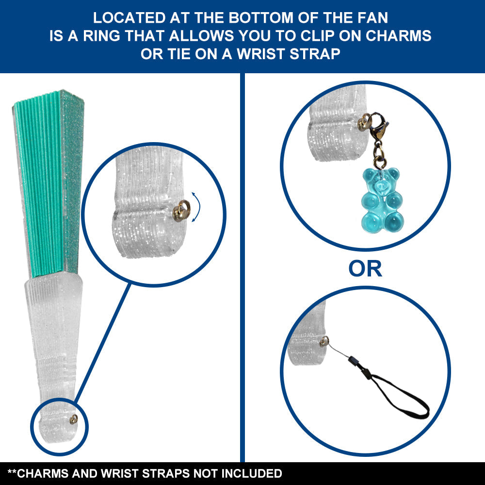 Glitter Mermaid Green Small Hand Fan (Clear Handle)
