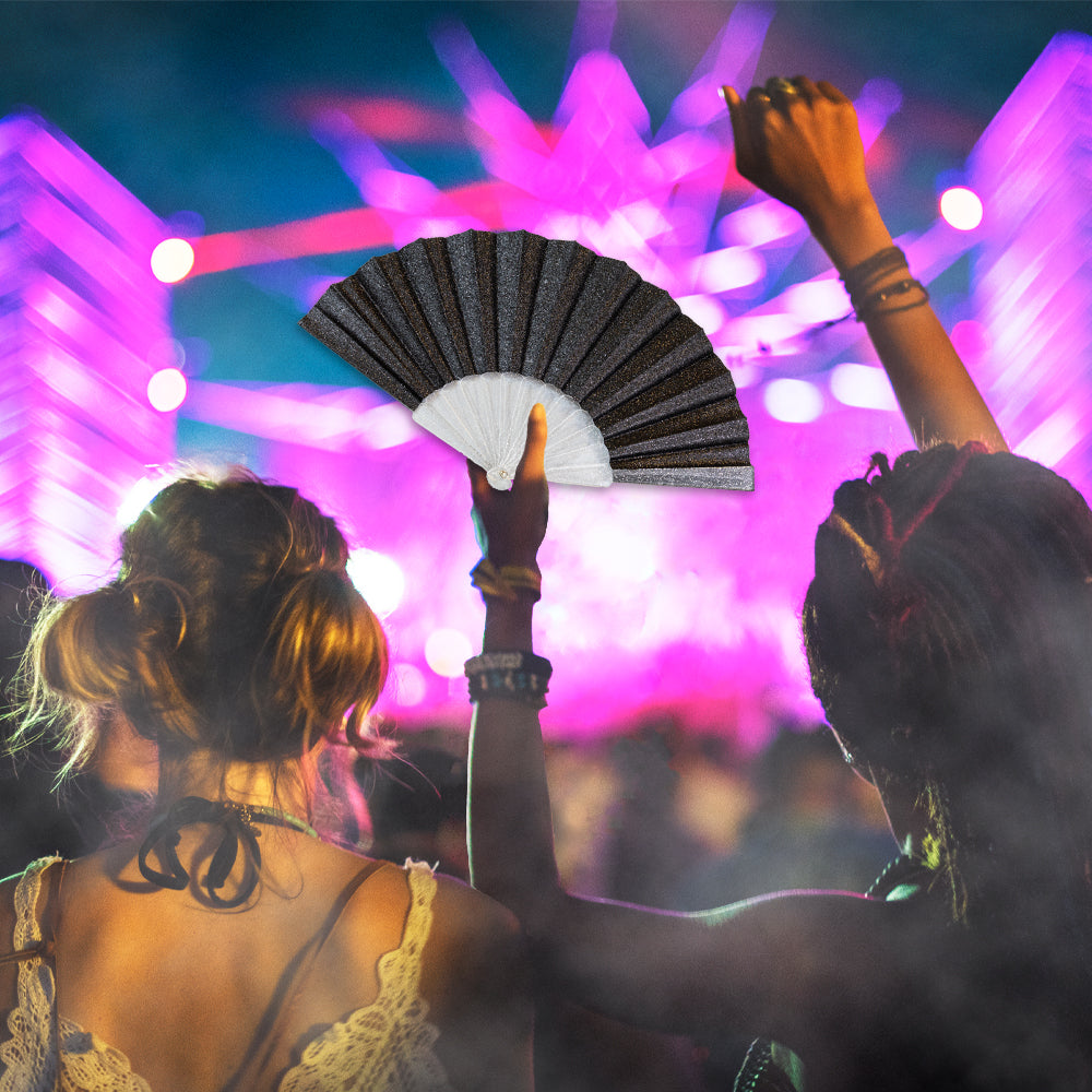 Glitter Black Small Hand Fan (Clear Handle)