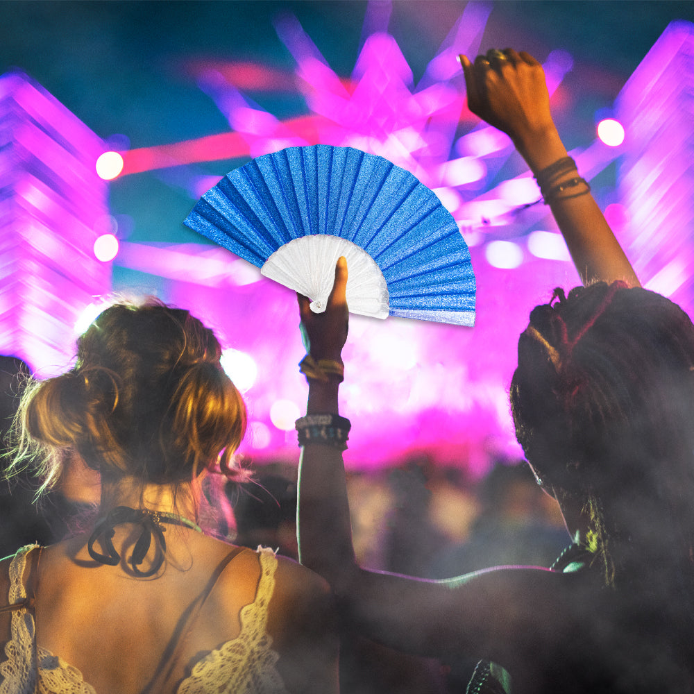 Glitter Royal Blue Small Hand Fan (Clear Handle)