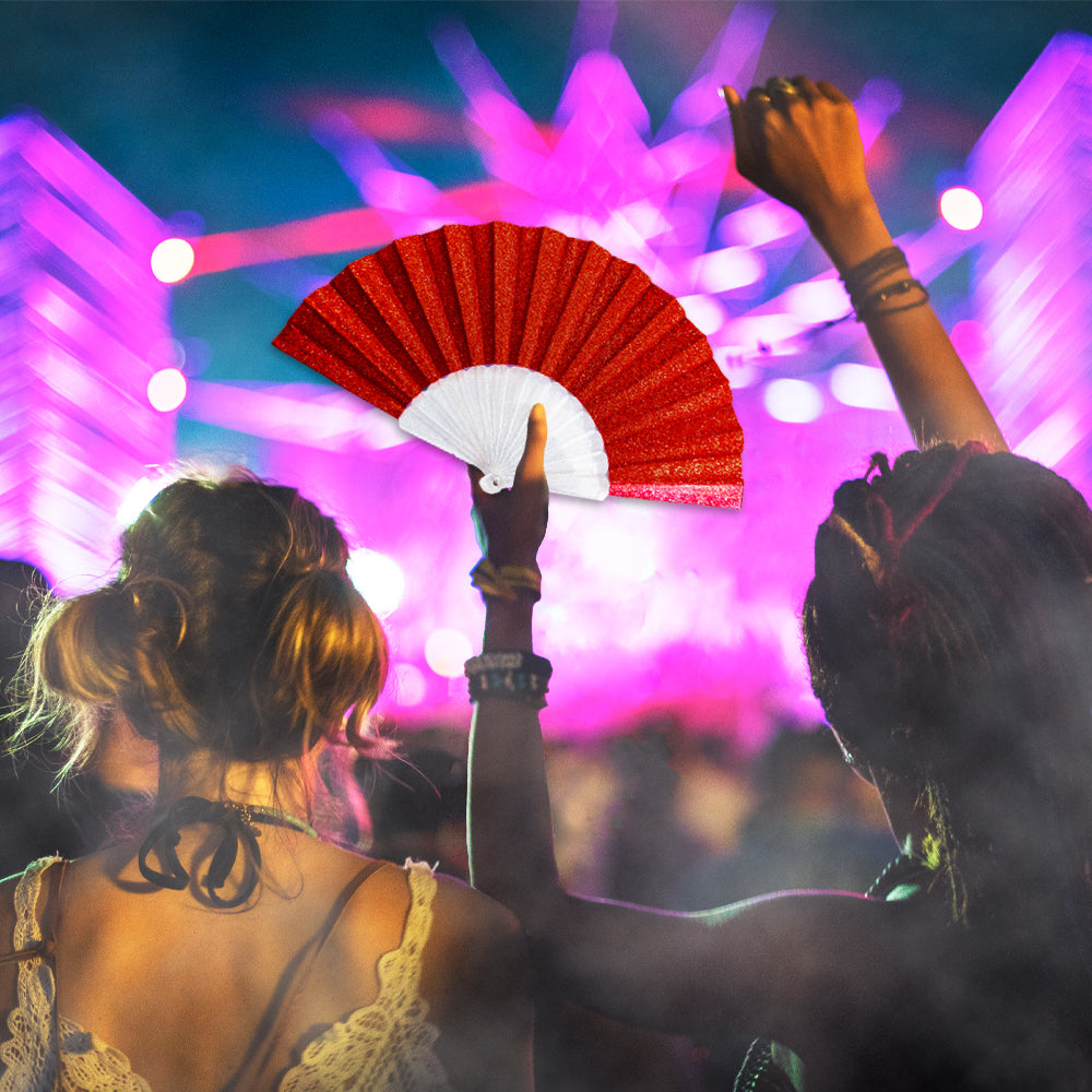 Glitter Red Small Hand Fan (Clear Handle)