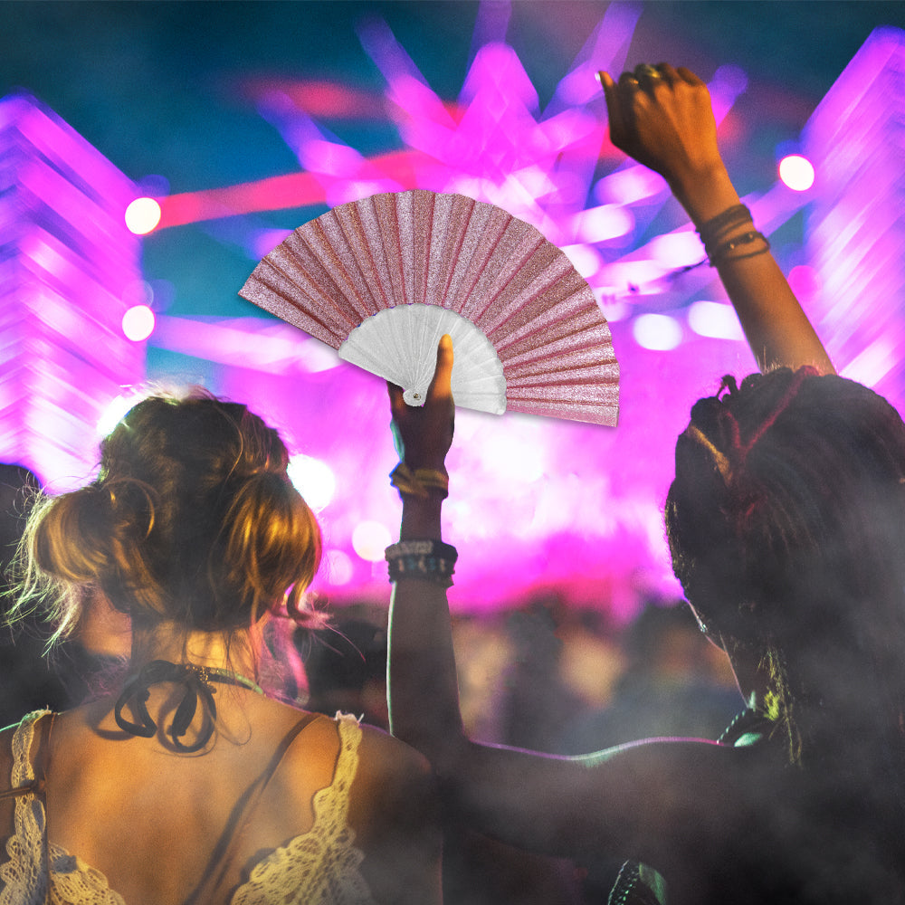 Glitter Pink Small Hand Fan (Clear Handle)