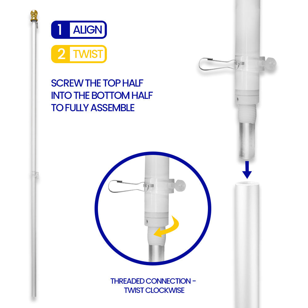 6ft Spinning Stabilizer Flag Pole (White with Silver Ball Top)