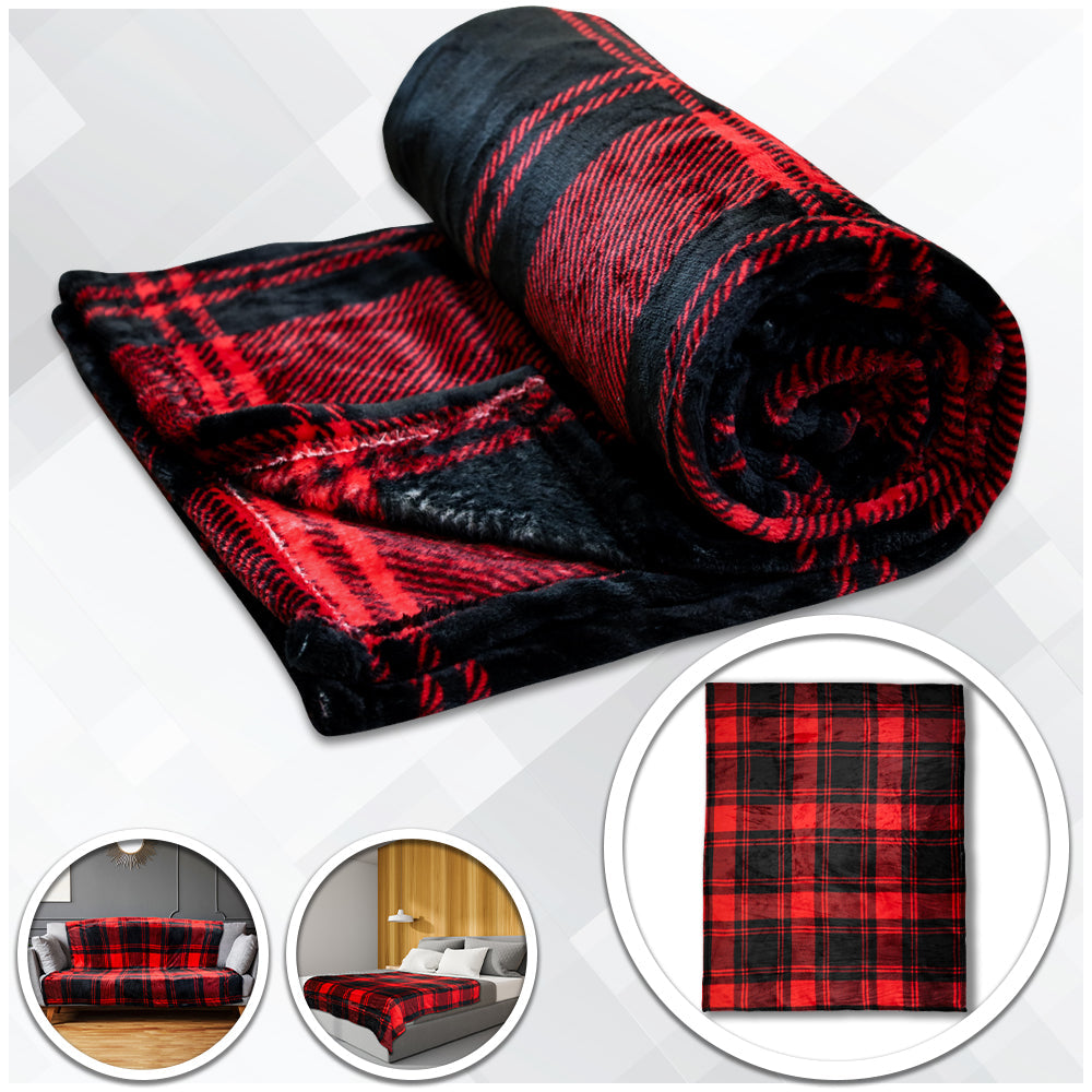 Red & Black Plaid (Large Squares) Soft Plush 50x60in Blanket