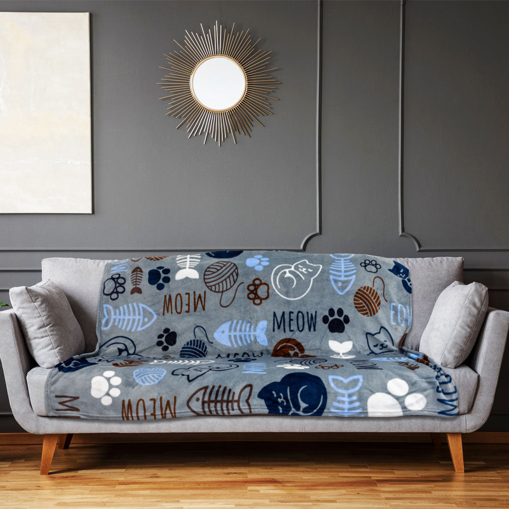 Kitty Paws (Gray) Soft Plush 50x60in Blanket