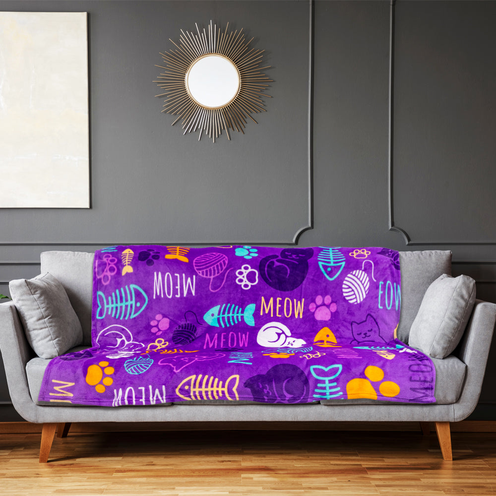 Kitty Paws (Purple) Soft Plush 50x60in Blanket