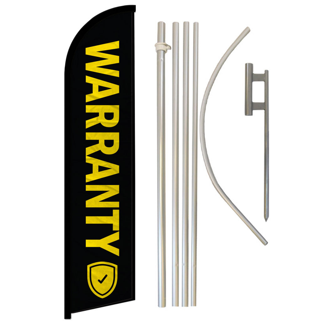 Warranty (Black) Windless Banner Flag & Pole Kit