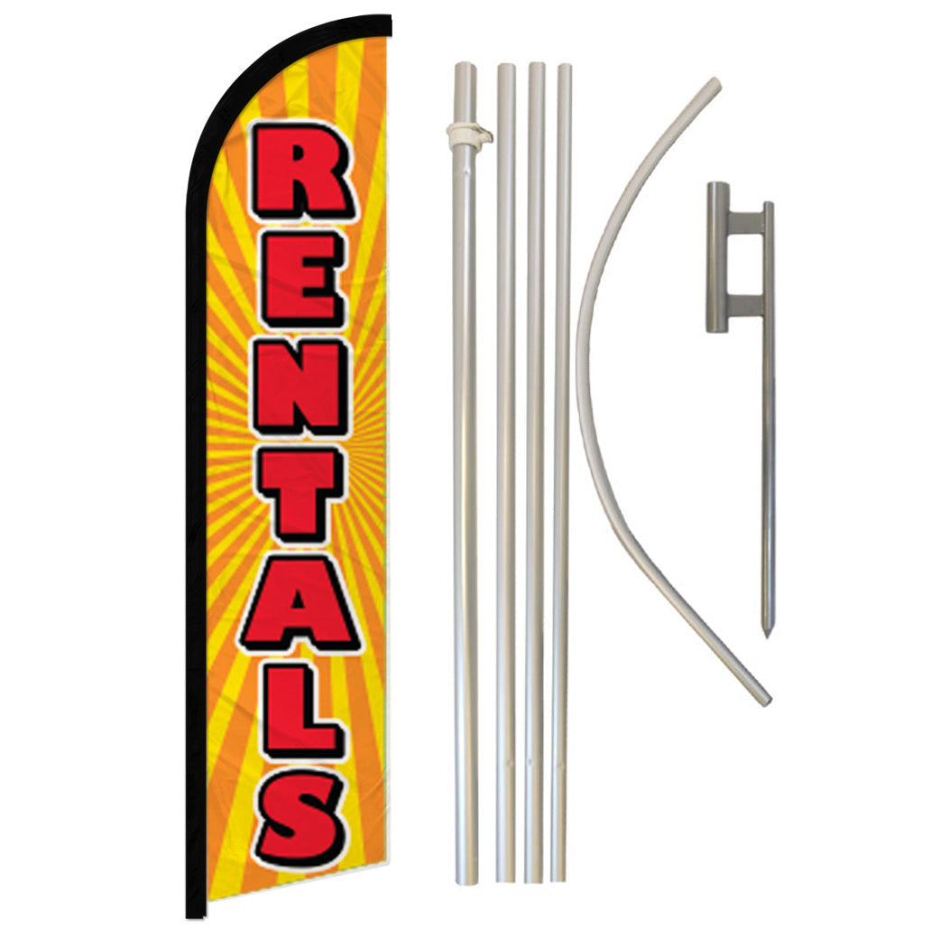 Rentals (Sunburst) Windless Banner Flag & Pole Kit