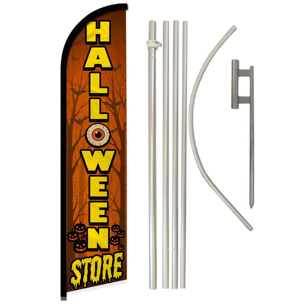 Halloween Store (Orange) Windless Banner Flag & Pole Kit