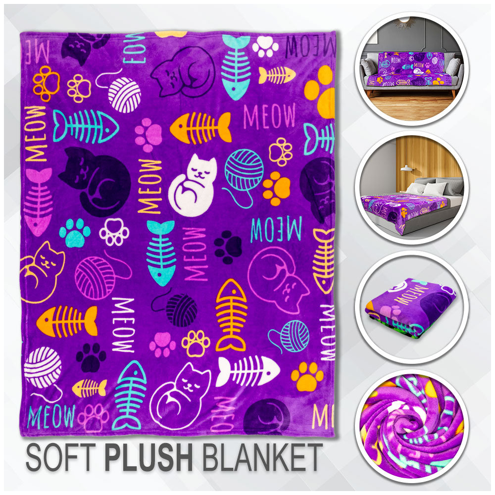 Kitty Paws (Purple) Soft Plush 50x60in Blanket