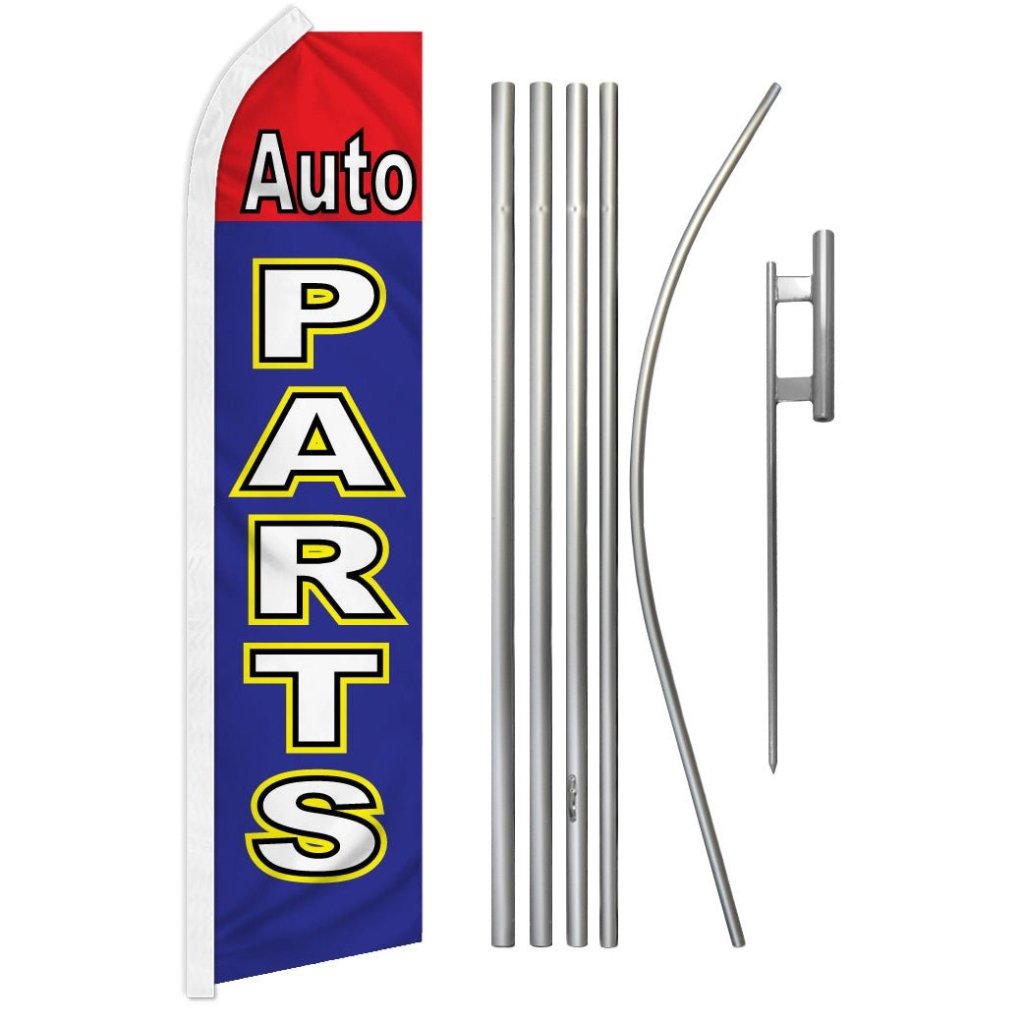 Auto Parts (Red & Blue) Super Flag & Pole Kit - Flags Importer