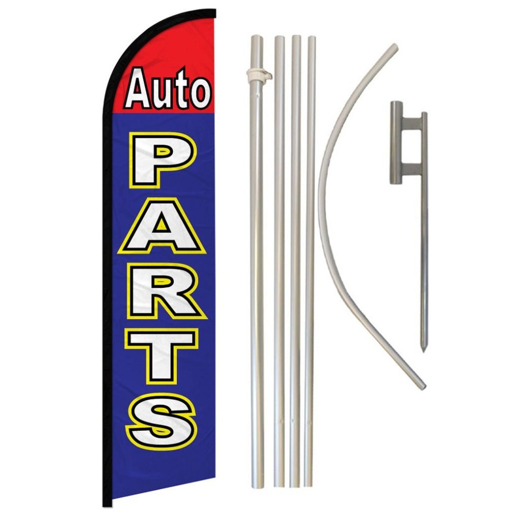Auto Parts (Red & Blue) Windless Banner Flag & Pole Kit - Flags Importer