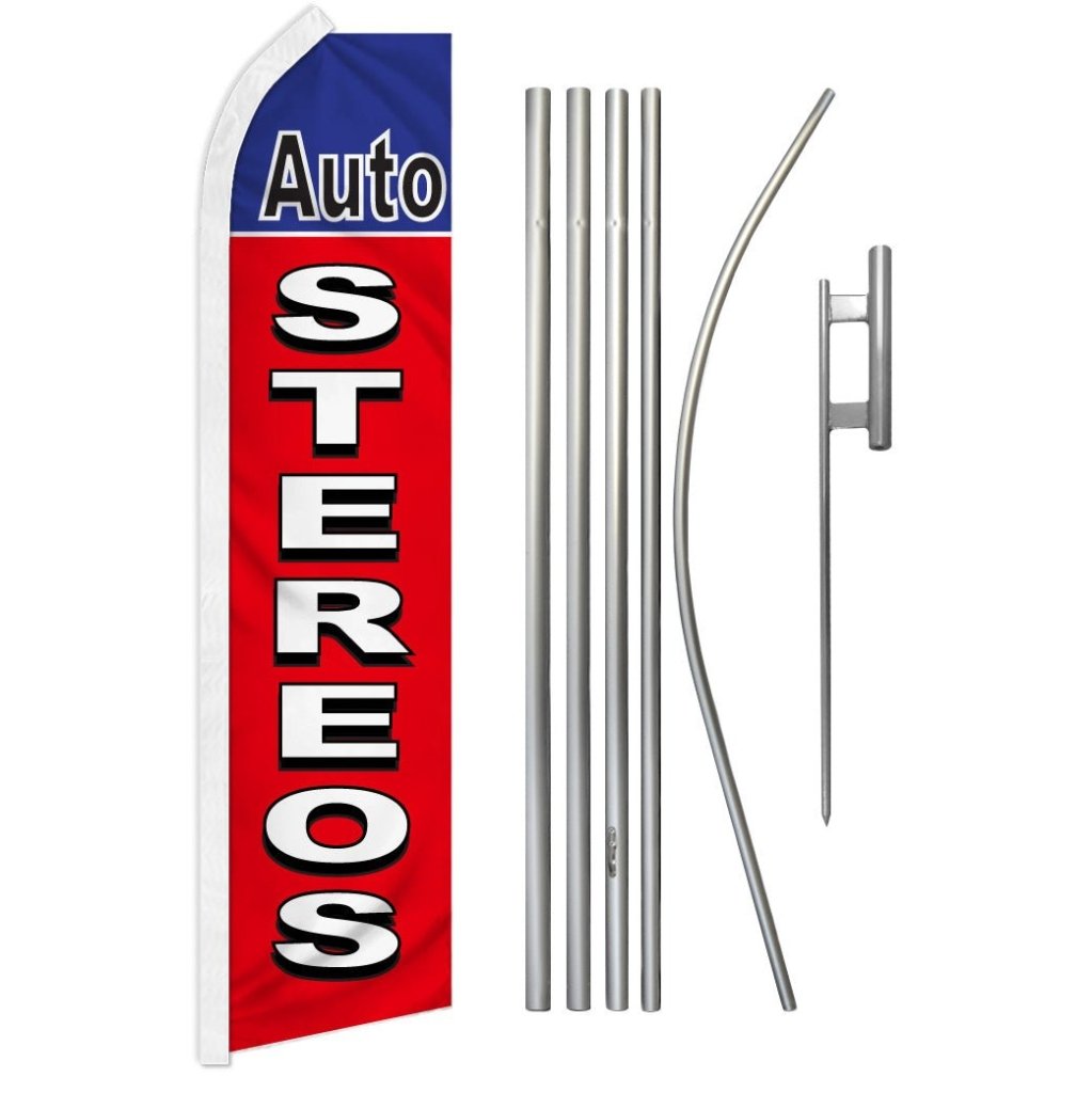 Auto Stereos (Red & Blue) Super Flag & Pole Kit - Flags Importer