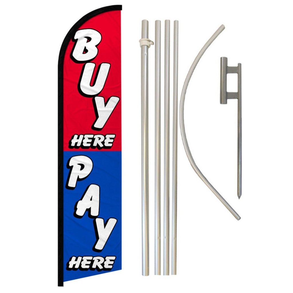Buy Here Pay Here Windless Banner Flag & Pole Kit - Flags Importer