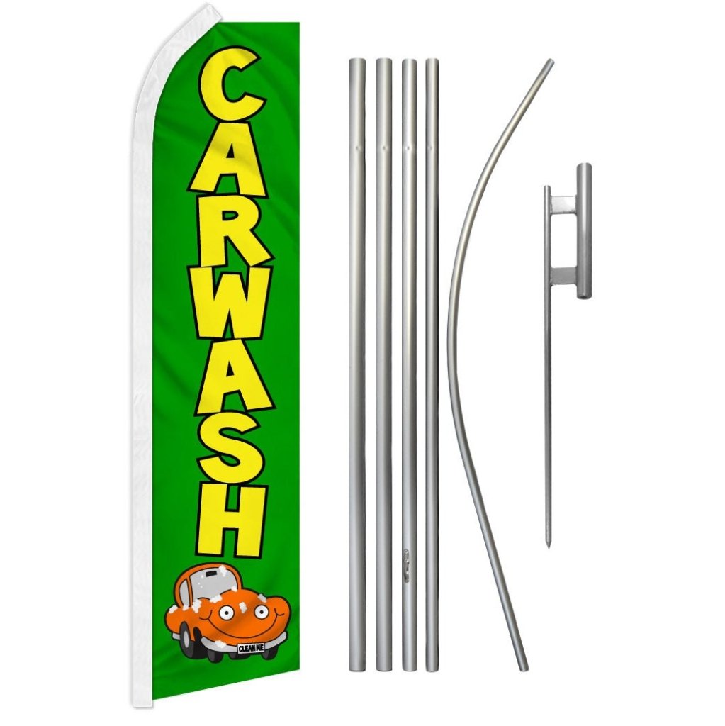 Car Wash (Green) Super Flag & Pole Kit - Flags Importer