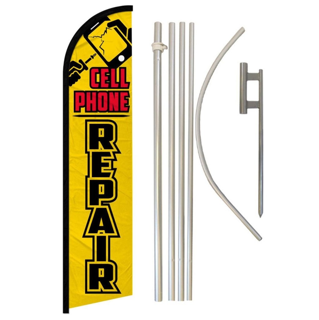 Cell Phone Repair (Yellow & Black) Windless Banner Flag & Pole Kit - Flags Importer