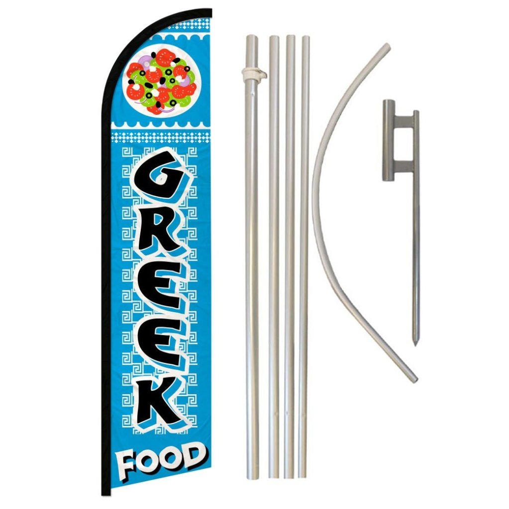Greek Food Windless Banner Flag & Pole Kit - Flags Importer