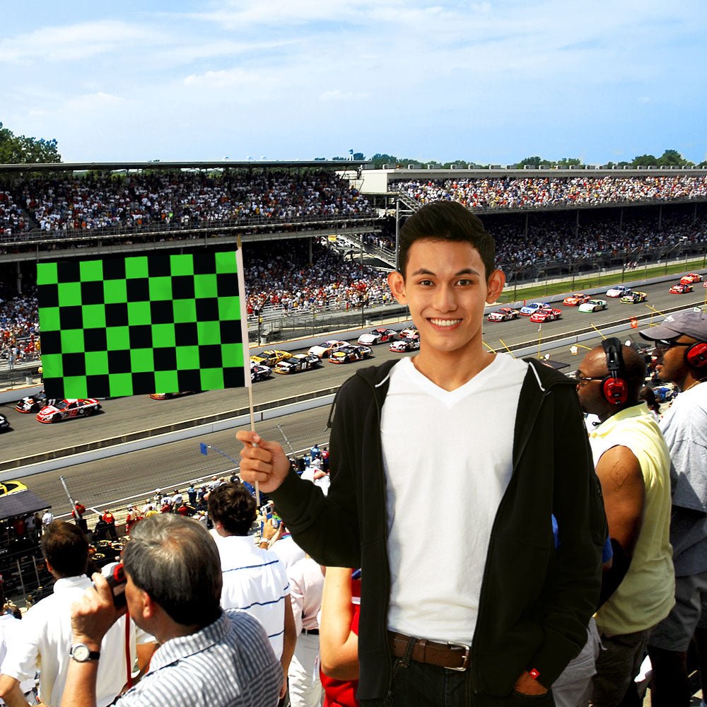 Green & Black Checkered 12x18in Stick Flag - Flags Importer