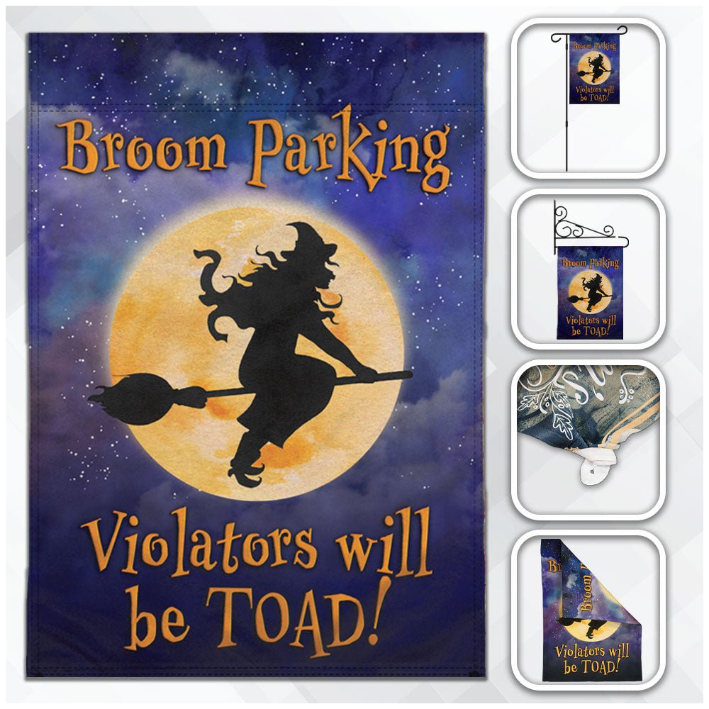 H&G Studios Broom Parking (Halloween) 12x18in Garden Flag - Flags Importer