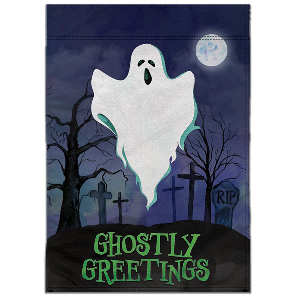 H&G Studios Ghostly Greetings (Halloween) 12x18in Garden Flag - Flags Importer