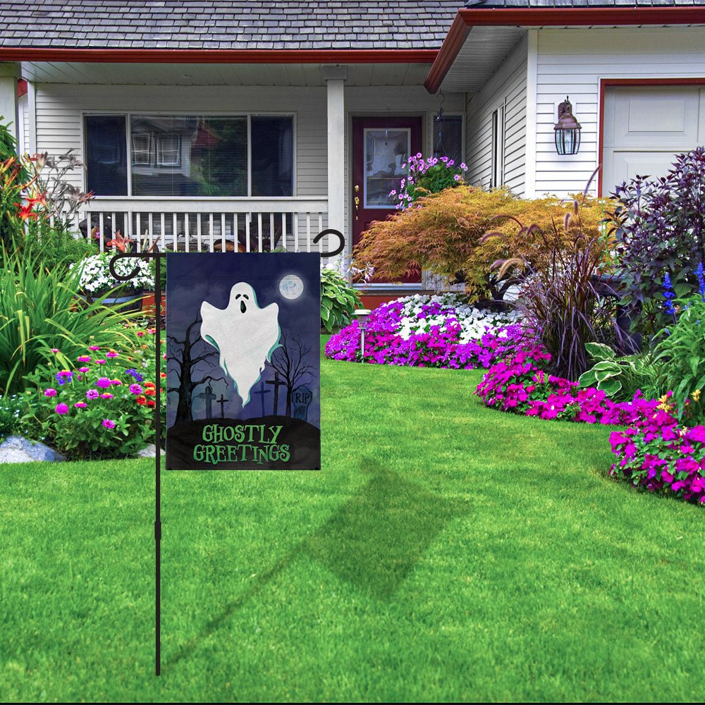 H&G Studios Ghostly Greetings (Halloween) 12x18in Garden Flag - Flags Importer