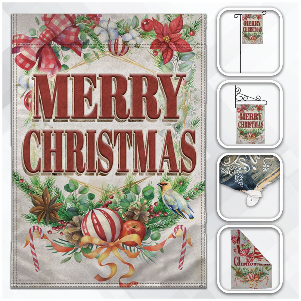 H&G Studios Merry Christmas (Holly) 12x18in Garden Flag - Flags Importer