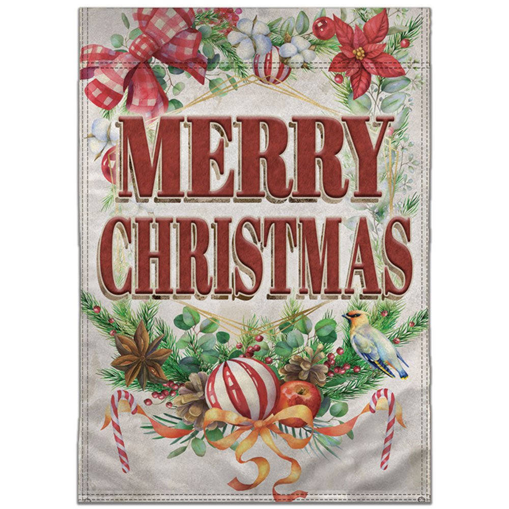 H&G Studios Merry Christmas (Holly) 12x18in Garden Flag - Flags Importer